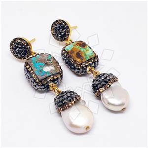 925 Sterling Silver Gem and Crystals Double Drop Earrings