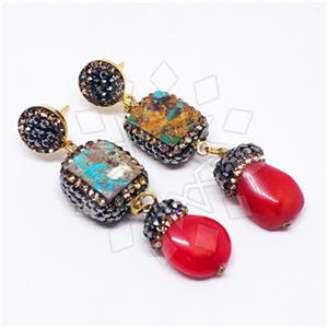 925 Sterling Silver Gem and Crystals Double Drop Earrings