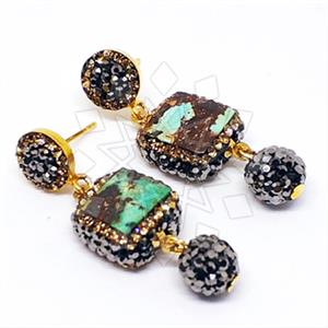 925 Sterling Silver Gem and Crystals Double Drop Earrings