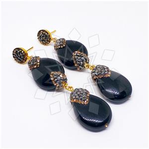 925 Sterling Silver Gem and Crystals Double Drop Earrings