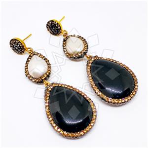 925 Sterling Silver Gem and Crystals Double Drop Earrings