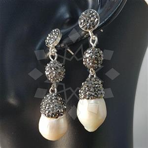925 Sterling Silver Semi Precious Gems and Crystal  Double Drop Earrings