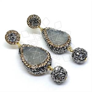 925 Sterling Silver Gem and Crystals Double Drop Earrings