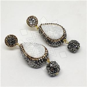 925 Sterling Silver Gem and Crystals Double Drop Earrings