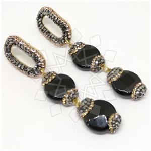 925 Sterling Silver Gem and Crystals Double Drop Earrings