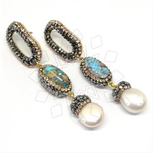 925 Sterling Silver Gem and Crystals Double Drop Earrings