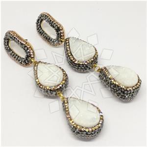 925 Sterling Silver Gem and Crystals Double Drop Earrings