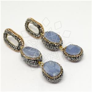 925 Sterling Silver Gem and Crystals Double Drop Earrings
