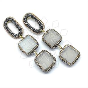 925 Sterling Silver Gem and Crystals Double Drop Earrings