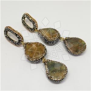 925 Sterling Silver Gem and Crystals Double Drop Earrings