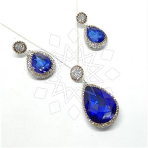 925 Sterling Silver Gem and Crystals Earrings Necklace Sets