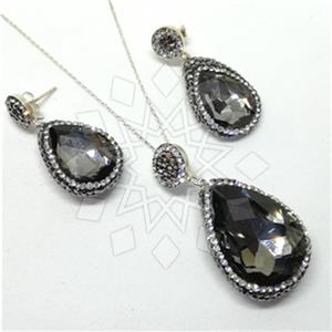925 Sterling Silver Gem and Crystals Earrings Necklace Sets