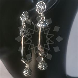 925 Sterling Silver Semi Precious Gems and Crystal  Double Drop Earrings