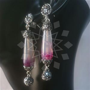 925 Sterling Silver Semi Precious Gems and Crystal  Double Drop Earrings