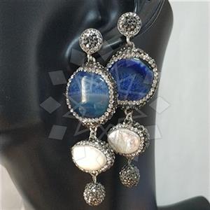 925 Sterling Silver Semi Precious Gems and Crystal  Triple Drop Earrings