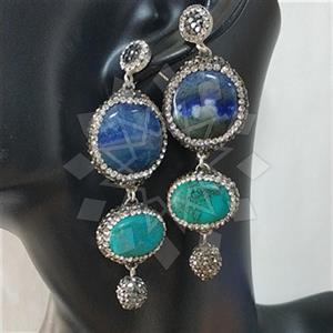 925 Sterling Silver Semi Precious Gems and Crystal  Triple Drop Earrings