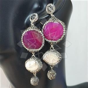 925 Sterling Silver Semi Precious Gems and Crystal  Triple Drop Earrings