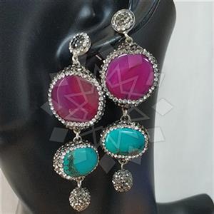 925 Sterling Silver Semi Precious Gems and Crystal  Triple Drop Earrings