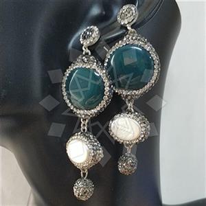 925 Sterling Silver Semi Precious Gems and Crystal  Triple Drop Earrings