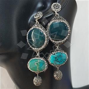 925 Sterling Silver Semi Precious Gems and Crystal  Triple Drop Earrings