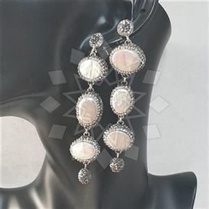 925 Sterling Silver Semi Precious Gems and Crystal  Multi Drop Earrings