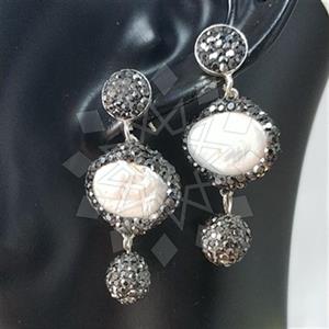 925 Sterling Silver Semi Precious Gems and Crystal  Double Drop Earrings