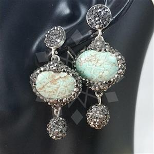 925 Sterling Silver Semi Precious Gems and Crystal  Double Drop Earrings