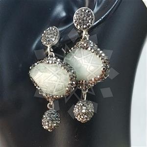 925 Sterling Silver Semi Precious Gems and Crystal  Double Drop Earrings