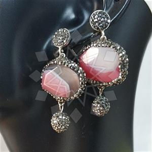 925 Sterling Silver Semi Precious Gems and Crystal  Double Drop Earrings