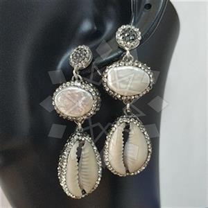 925 Sterling Silver Semi Precious Gems and Crystal  Double Drop Earrings