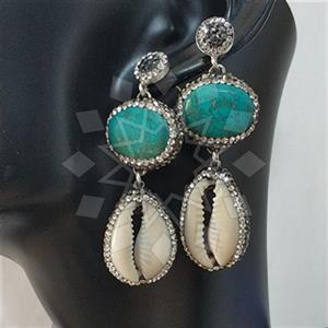 925 Sterling Silver Semi Precious Gems and Crystal  Double Drop Earrings