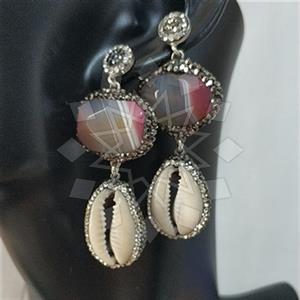 925 Sterling Silver Semi Precious Gems and Crystal  Double Drop Earrings