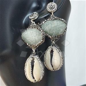 925 Sterling Silver Semi Precious Gems and Crystal  Double Drop Earrings