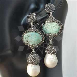 925 Sterling Silver Semi Precious Gems and Crystal  Double Drop Earrings