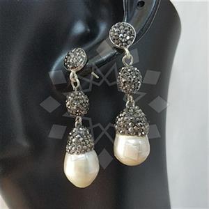 925 Sterling Silver Semi Precious Gems and Crystal  Double Drop Earrings