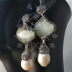 925 Sterling Silver Semi Precious Gems and Crystal  Double Drop Earrings