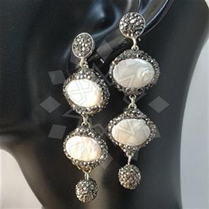 925 Sterling Silver Semi Precious Gems and Crystal  Triple Drop Earrings