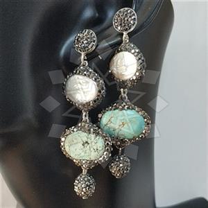 925 Sterling Silver Semi Precious Gems and Crystal  Triple Drop Earrings