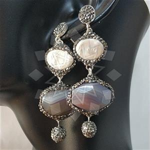 925 Sterling Silver Semi Precious Gems and Crystal  Triple Drop Earrings