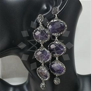 925 Sterling Silver Semi Precious Gems and Crystal  Multi Drop Earrings