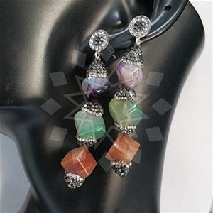 925 Sterling Silver Gem and Crystals Single Drop Earrings