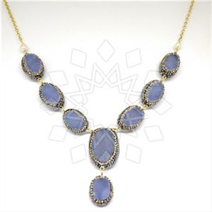 925 Sterling Silver Gem and Crystals Statement Necklace
