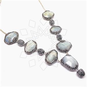 925 Sterling Silver Semi Precious Gems and Crystal  Statement Necklace