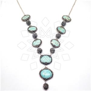 925 Sterling Silver Semi Precious Gems and Crystal  Statement Necklace