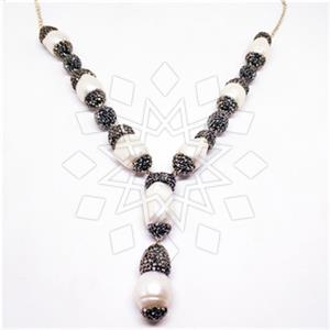 925 Sterling Silver Semi Precious Gems and Crystal  Statement Necklace