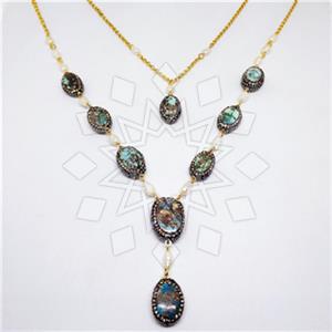 925 Sterling Silver Gem and Crystals Statement Necklace