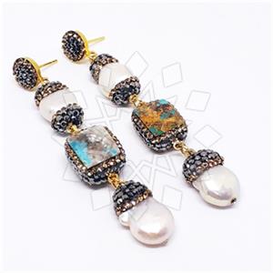 925 Sterling Silver Semi Precious Gems and Crystal  Triple Drop Earrings