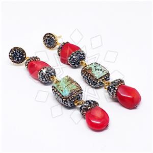 925 Sterling Silver Semi Precious Gems and Crystal  Triple Drop Earrings