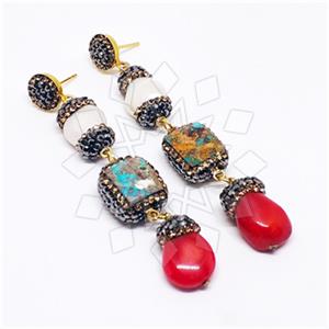 925 Sterling Silver Semi Precious Gems and Crystal  Triple Drop Earrings
