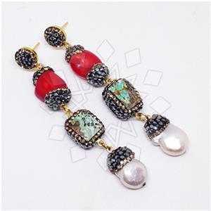 925 Sterling Silver Semi Precious Gems and Crystal  Triple Drop Earrings